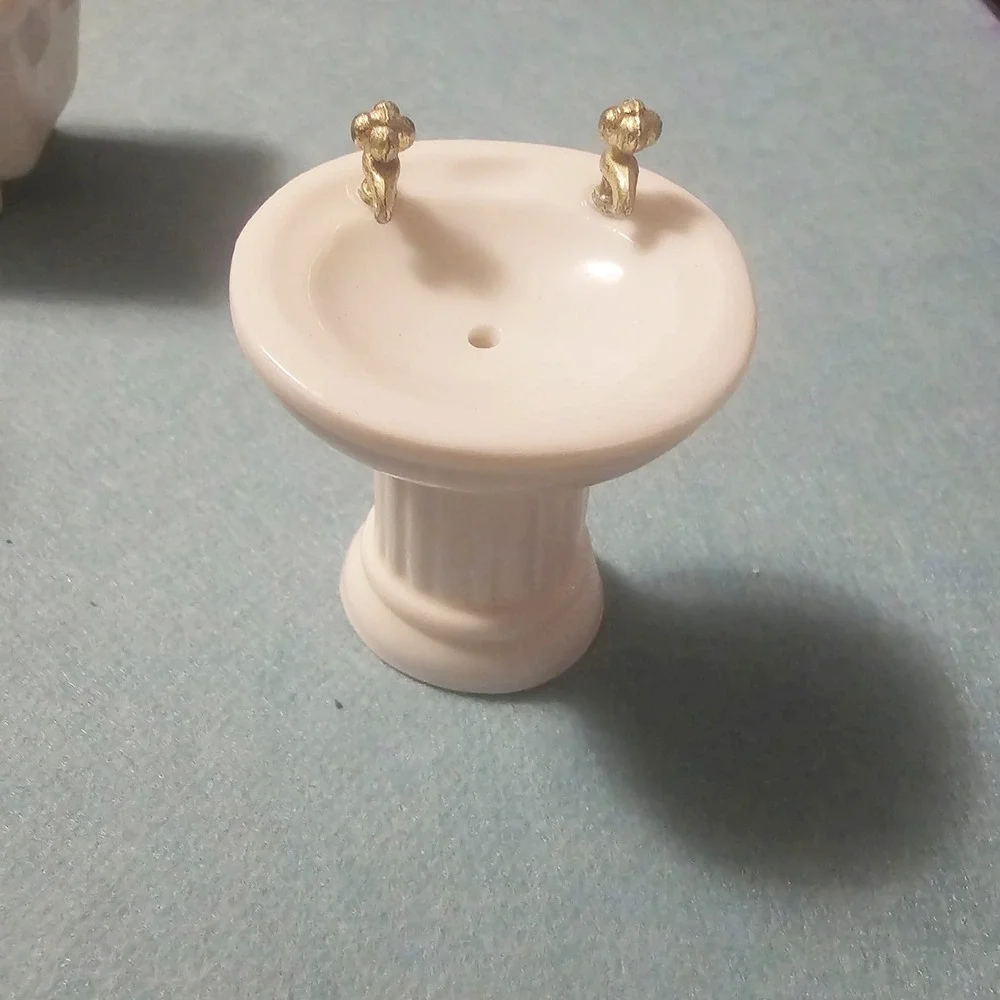 Town Square Miniatures Porcelain Bathroom Set Wht 4pc Bathtub Sink Toilet Mirror